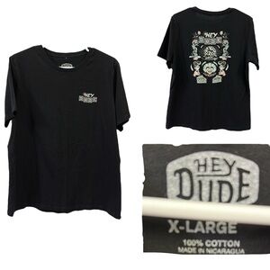 Hey Dude Black Graphic Tee Tshirt Short Sleeve Crew Neck Cotton Unisex XL